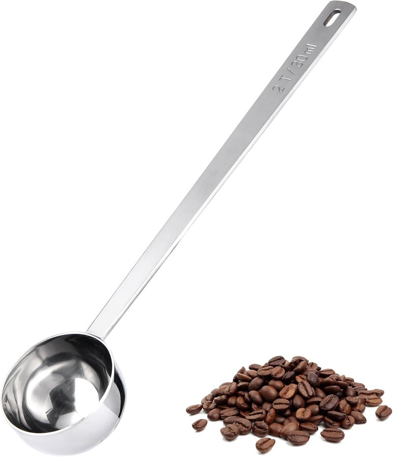 UTaste Coffee Scoop 2 Tablespoon: 18/8 Stainless Steel Measuring Scooper for Ground Coffee, Bean, Powder, Espresso, 6.9in Long Handle Metal Meaure Spoon for Canister, Jar (2Tbsp/30ml, Silver) - Image 1